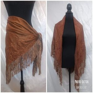 Cejon Accessories - Nwt Suede Brown Cejon Embroider Wrap/Shawl Cejon Accessories - Nwt Suede Brown Cejon Embroider Wrap/Shawl